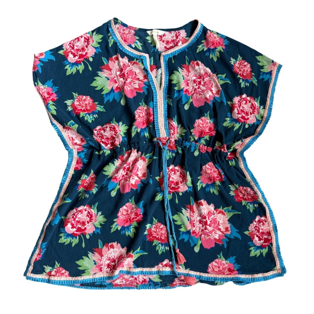 Matilda Jane‎ Womens Boho Feminine Floral Cover Up Floral Peony Crochet Trim S/M